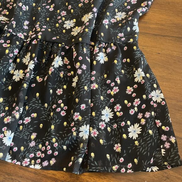 Loft Plus Wmn Sz 24 Ditsy Daisy Blouse Black With Gold Flecks Whimsy Layer Flow - Picture 3 of 8